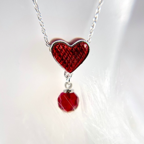 Yours Truly Sterling Silver Red Heart Necklace Made with Swarovski Crystal - NEW - Picture 4 of 11